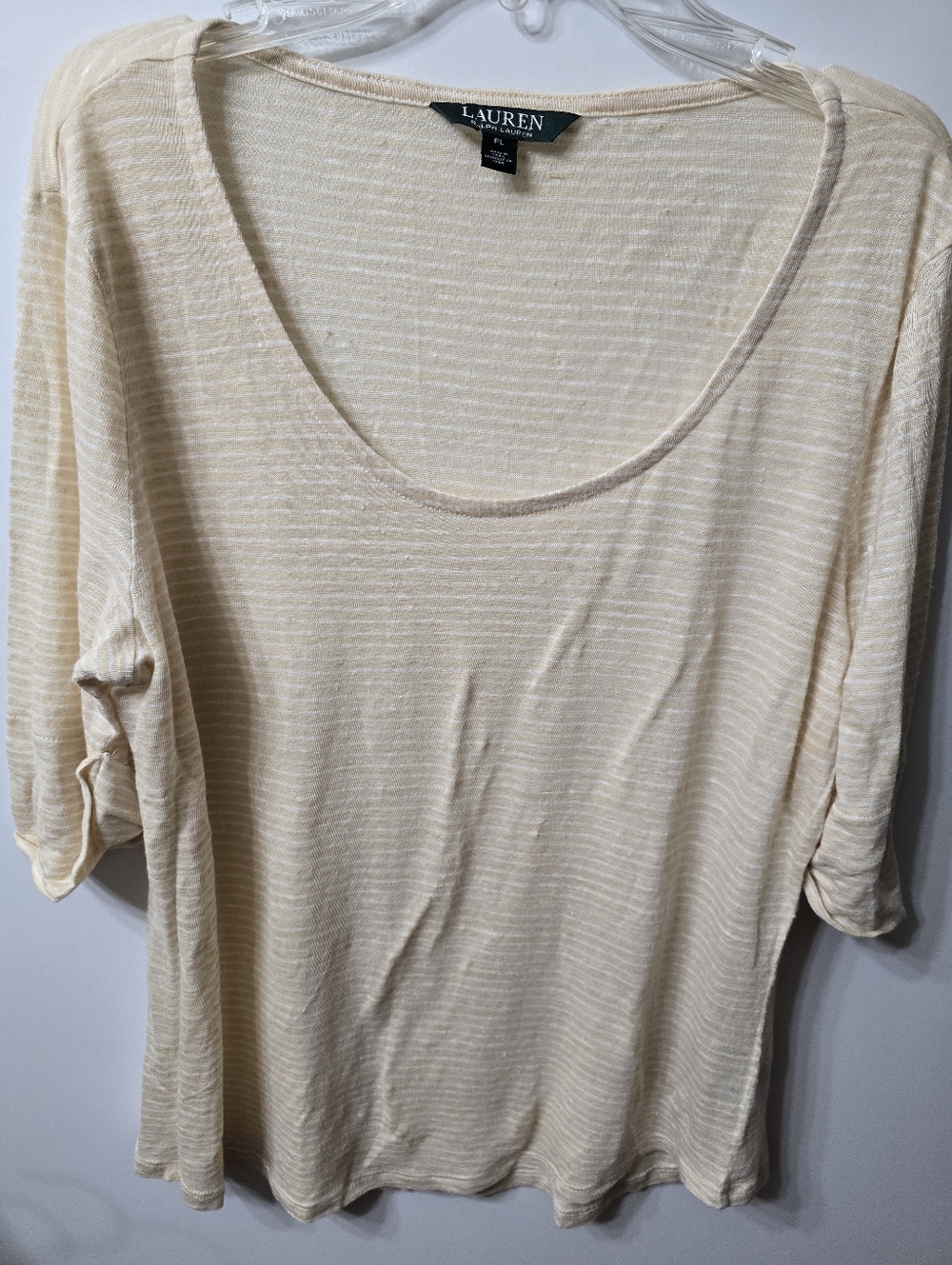 Lauren Ralph Lauren Cream Striped Short Sleeve Tee With Cuffed Sleeves Pl